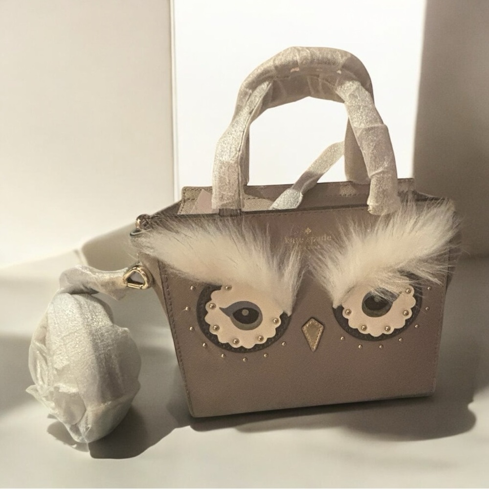 NWT Kate Spade Mini Gray Owl Hadlee Saffiano Leather Tote & Crossbody